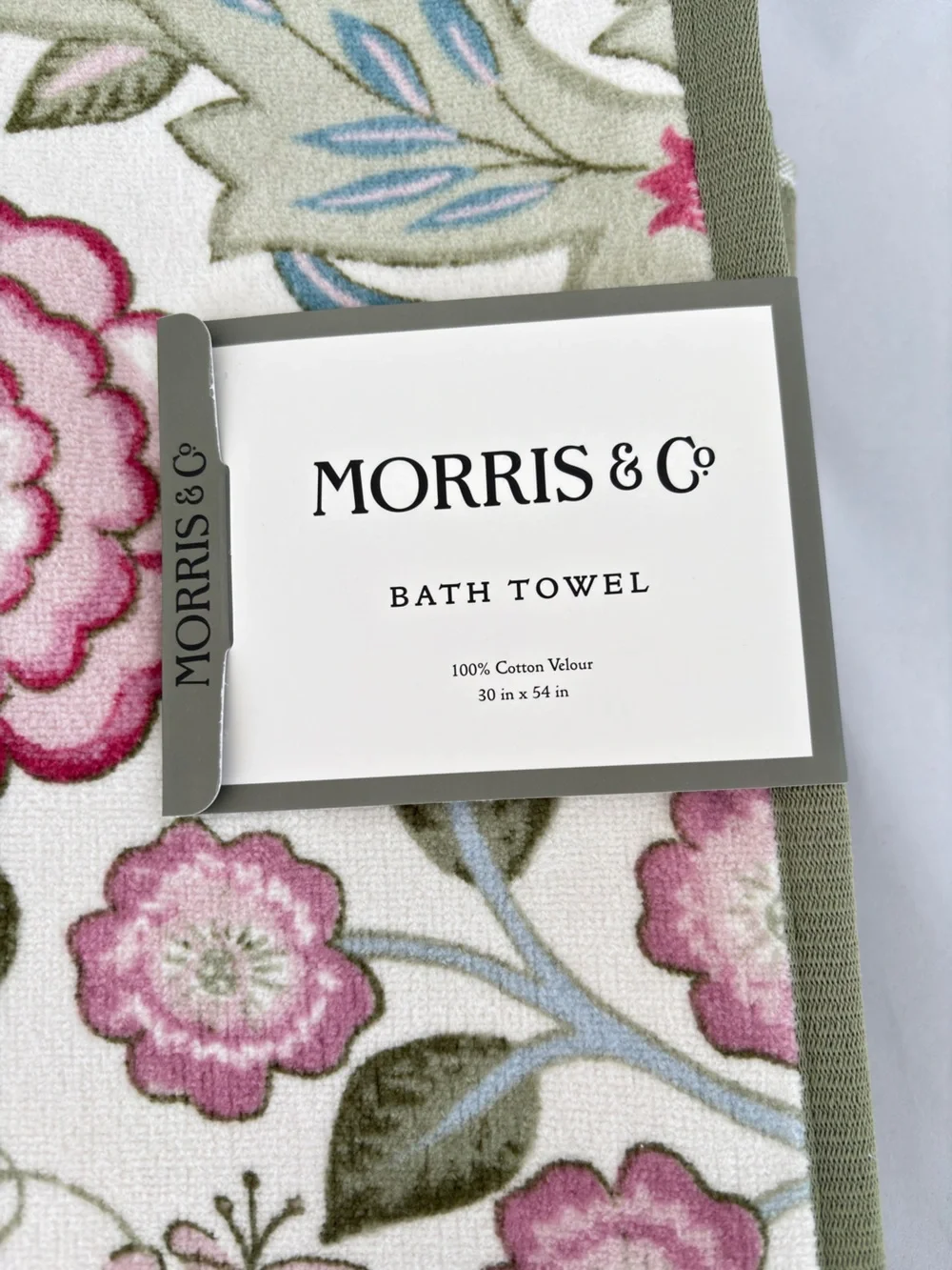 NWT Morris & Co Botanical Cotton Velour Bath Towels Set of 2 Pink Green Floral